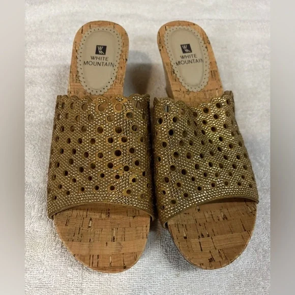 WHITE MOUNTAIN Womens Atlie Fabric Open Toe Gold Platform Sandals Size 7.5M - Picture 2 of 7